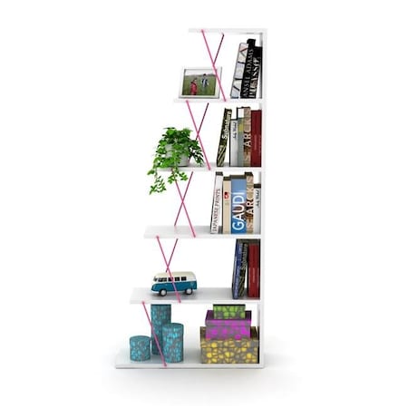 Homedora Homedora HD-ON20RF-160403 Tars Mini Bookcase; White & Pink HD-ON20RF-160403